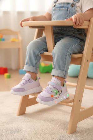Lila Cırtlı Işıklı Fileli Hafif Bebek Spor Ayakkabı 1015 B