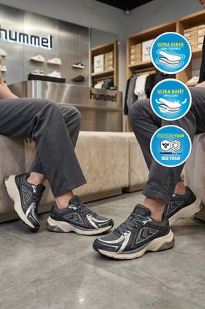 Siyah Gri Fileli Hafif Esnek Unisex Spor Ayakkabı 900794 Hml Performance 700
