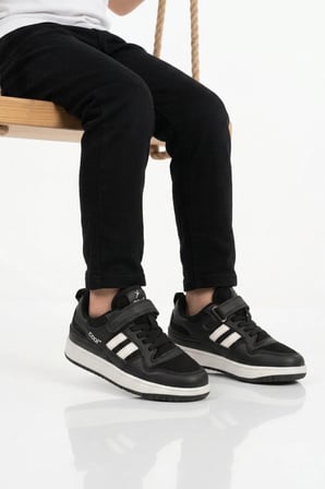 Siyah Fileli Hafif Cırtlı Unisex Çocuk Spor Ayakkabı Stella F