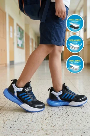 Siyah Saks Cırtlı Fileli Hafif Erkek Çocuk Spor Ayakkabı 748 F