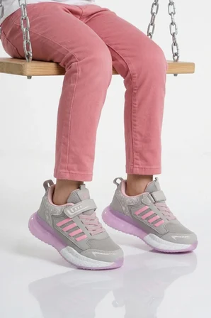 Buz Pembe Cırtlı Fileli Hafif Kız Çocuk Spor Ayakkabı 748 F