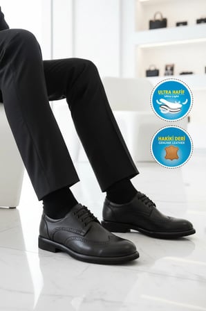 Premium Siyah Hakiki Deri Erkek Klasik Ayakkabı 2075 M