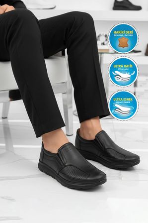 Premium Siyah Hakiki Deri Erkek Casual Ayakkabı 505 M