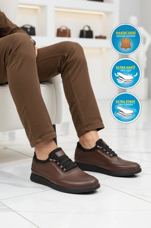 Premium Kahve Hakiki Deri Anatomik Erkek Casual Ayakkabı 703 M