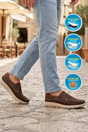 Premium Kahve Nubuk Hakiki Deri Anatomik Erkek Casual Ayakkabı 2406 M