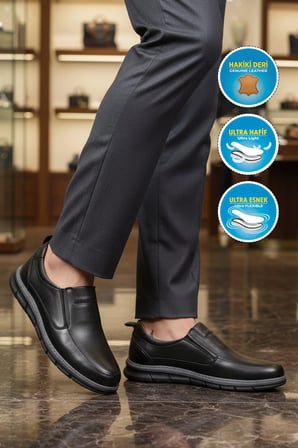 Premium Siyah Hakiki Deri Anatomik Erkek Casual Ayakkabı 3704 M