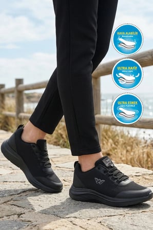 Siyah Fileli Hafif Esnek Hava Alabilen Unisex Spor Ayakkabı Pete G