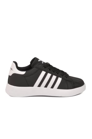 Siyah Beyaz Bağcıklı Cilt Hafif Unisex Spor Ayakkabı Senti G