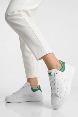 Beyaz Yeşil Bağcıklı Hafif Unisex Cilt Spor Ayakkabı Costa G