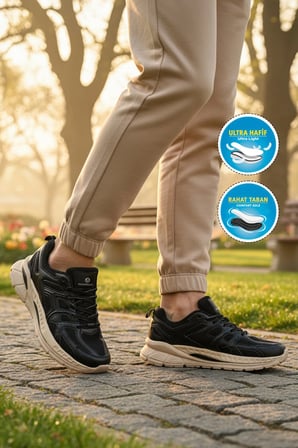 Siyah Fileli Hafif Esnek Erkek Spor Ayakkabı 101 25021 Blausee M
