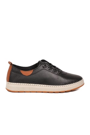 Siyah Hakiki Deri Ortopedik Kadın Casual Ayakkabı 3030 Z