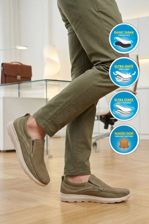 Premium Haki Nubuk Hakiki Deri Anatomik Erkek Casual Ayakkabı 2406 M