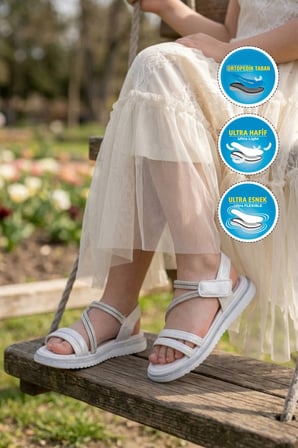 Beyaz Ortopedik Kız Çocuk Sandalet 26A94 P