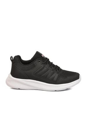 Siyah Beyaz Fileli Hafif Bağcıklı Unisex Spor Ayakkabı 2029 G