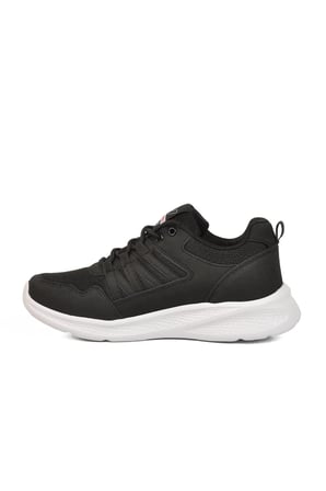 Siyah Beyaz Fileli Hafif Bağcıklı Unisex Spor Ayakkabı 2029 G