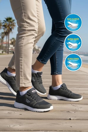 Lacivert Fileli Hafif Bağcıklı Esnek Unisex Spor Ayakkabı 020 G