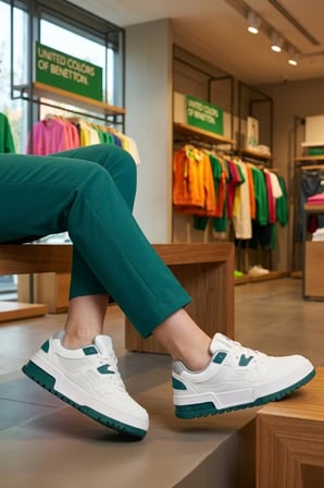 Beyaz Yeşil Bağcıklı Hafif Unisex Spor Ayakkabı BN-12158 G