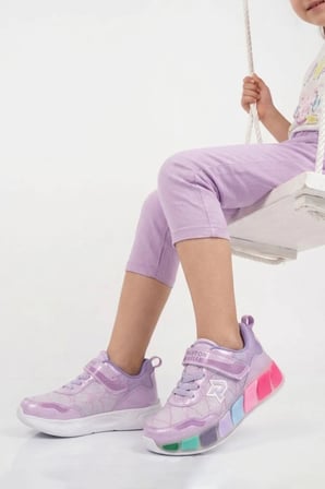 Lila Fuşya Cırtlı Işıklı Kız Çocuk Spor Ayakkabı 1035 F