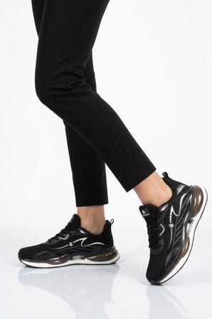 Siyah Beyaz Fileli Hafif Esnek Unisex Spor Ayakkabı 101 25087-G