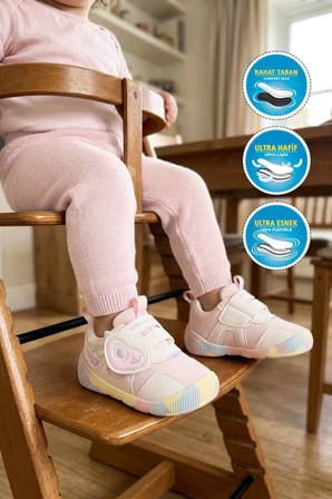 Beyaz Pudra Cırtlı Fileli Hafif Anatomik Bebek Spor Ayakkabı 26Y701 B
