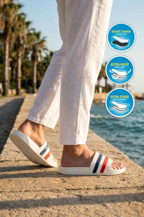 Beyaz Lacivert Hafif Esnek Unisex Terlik 8000-01 G