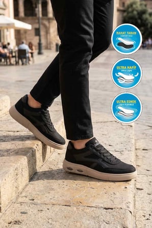 Siyah Bej Keten Hafif Esnek Erkek Casual Ayakkabı 2308 M