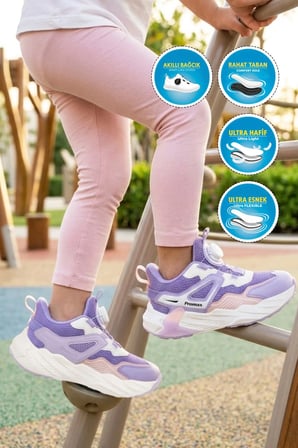 Lila-Beyaz Misina Bağcıklı Kız Çocuk Spor Ayakkabı 2099 F