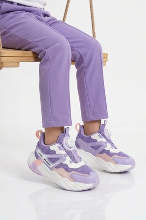 Lila-Beyaz Misina Bağcıklı Kız Çocuk Spor Ayakkabı 2099 F
