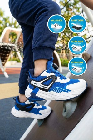 Saks-Mavi-Beyaz Misina Bağcıklı Erkek Çocuk Spor Ayakkabı 2099 F