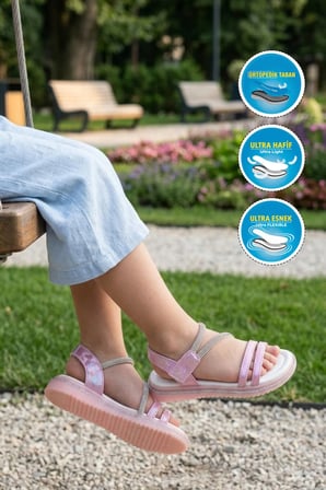 Pembe Cırtlı Hafif Ortopedik Kız Çocuk Sandalet 26A94 F