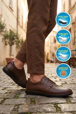Kahve Hakiki Deri Erkek Casual Ayakkabı 2298 M