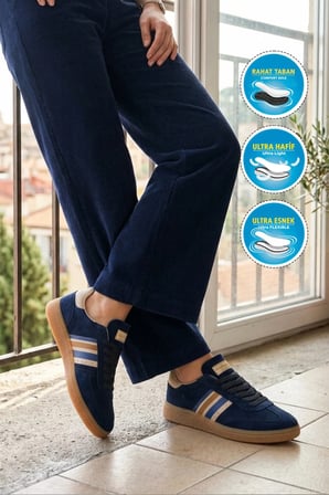 Lacivert Bağcıklı Esnek Unisex Spor Ayakkabı 015 G