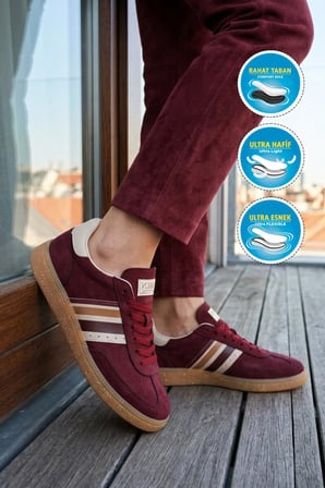 Bordo Bağcıklı Esnek Unisex Spor Ayakkabı 015 G