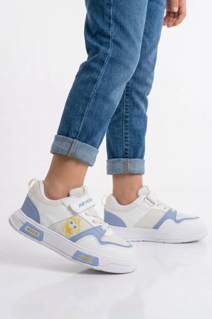Beyaz Mavi Cırtlı Fileli Hafif Unisex Çocuk Spor Ayakkabı 026 F