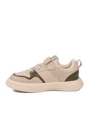 Bej Haki Cırtlı Fileli Hafif Unisex Çocuk Spor Ayakkabı 026 F