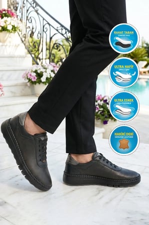 Siyah Hakiki Deri Kadın Casual Ayakkabı 12506 Z