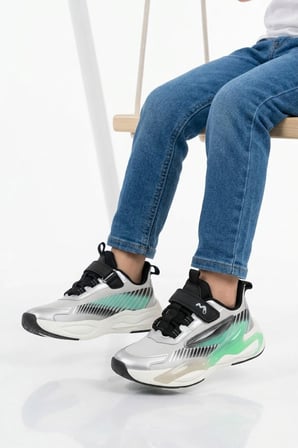 Gri-Turkuaz Cırtlı Hafif Esnek Erkek Çocuk Spor Ayakkabı T5440207B F
