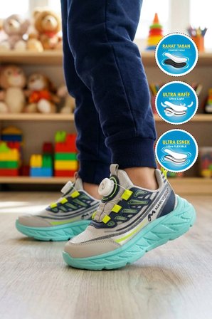 Gri-Lacivert Dar Kalıp Erkek Çocuk Spor Ayakkabı 26Y517 P