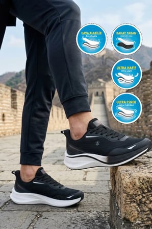 Siyah Beyaz Fileli Hafif Esnek Erkek Spor Ayakkabı Maures 101 25063 M
