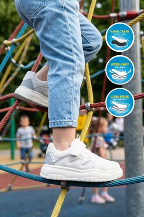 Beyaz-Buz Cırtlı Hafif Erkek Çocuk Spor Ayakkabı Odessa P