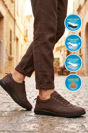 Kahve Hakiki Deri Erkek Casual Ayakkabı 2299 M