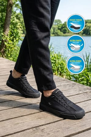 Siyah Tekstil Hafif Esnek Erkek Casual Ayakkabı Champ M