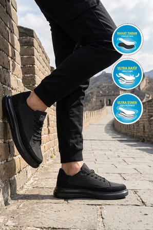 Siyah Tekstil Hafif Erkek Casual Ayakkabı Leon M