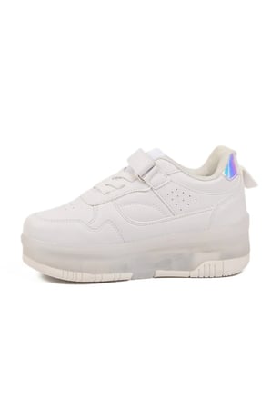 Beyaz Cırtlı Ortopedik Işıklı Unisex Çocuk Patenli Spor Ayakkabı Glow F