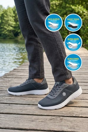 Füme Fileli Hafif Esnek Unisex Spor Ayakkabı 26102 M