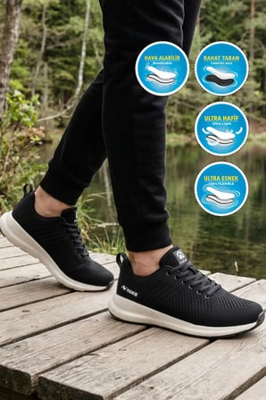 Siyah-Beyaz Anorak Örme Hava Alabilen Hafif Rahat Tabanlı Unisex Yürüyüş Spor Ayakkabı Wesley G
