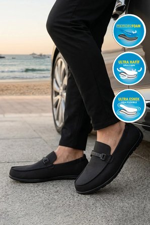 Siyah Keten Hafızalı Taban Hafif Erkek Casual Ayakkabı Scany M