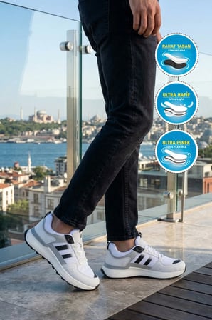 Beyaz Fileli Hafif Esnek Erkek Spor Ayakkabı 26110 M