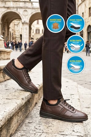 Kahve Baskılı Hakiki Deri Erkek Casual Ayakkabı 6K9779-418 M