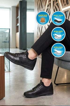 Siyah Baskılı Hakiki Deri Erkek Casual Ayakkabı 6K9779-418 M